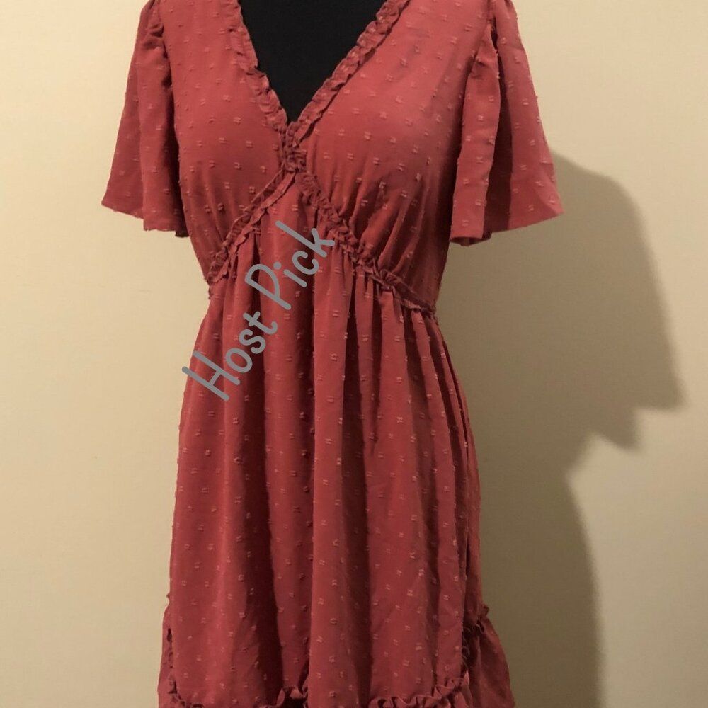 Mauve Swiss Dot Boho Mini Dress  5113  Large  NWT Boutique